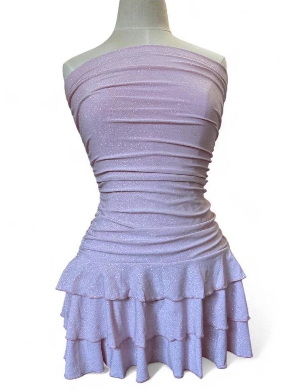 Sparkle Pink Strapless Ruffle Mini Dress